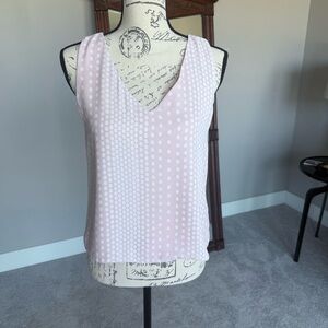 Tahari Light Pink Silky Polka Dot Tank Top